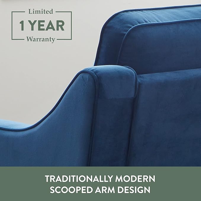 Edenbrook Jensen Upholstered Loveseat – Blue Velvet Loveseat - Living Room Furniture - Small Loveseat- Seats Two - Scoop Arm Modern Couch - Couches for Living Room - LeafyLoom