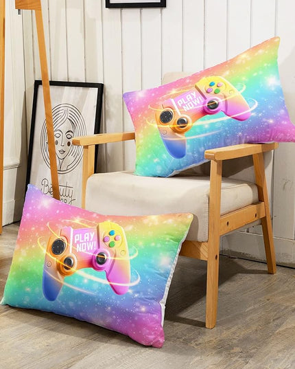 Datura home Bedding Comforter Set Rainbow Gamepad Printed Pattern Quilt with 1 and 2 Pillowcases for Girls Bedroom All Season(Rainbow Queen) Queen 90x90inches - LeafyLoom