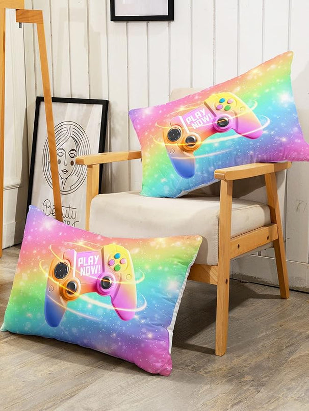 Datura home Bedding Comforter Set Rainbow Gamepad Printed Pattern Quilt with 1 and 2 Pillowcases for Girls Bedroom All Season(Rainbow Queen) Queen 90x90inches - LeafyLoom