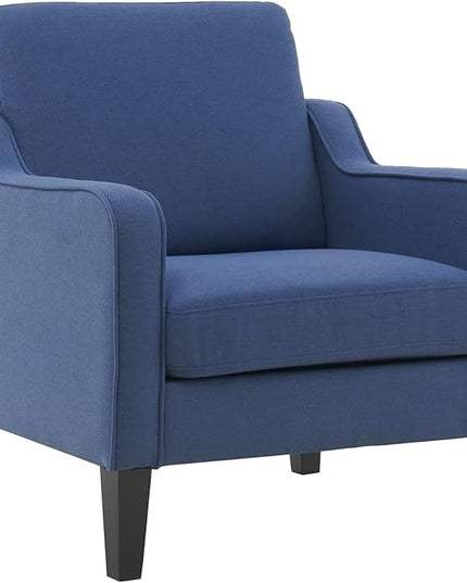 VINGLI Mid century Modern Accent Chair,Navy Blue Fabric Accent Chairs for Living Room Upholstered Armchair with Scooped Arms for Bedroom,Apartment,Studio,Office,Waiting Room - LeafyLoom