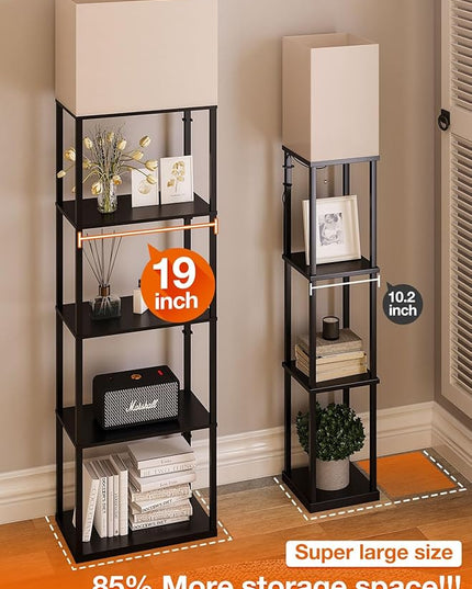 addlon Floor lamp with Shelves Super Large Size (19''W), 5-Tier Modern Floor lamp with 3 Color Temperatures LED Bulb, Display Shelf lamp for Living Room, Bedroom and Office - Black - LeafyLoom