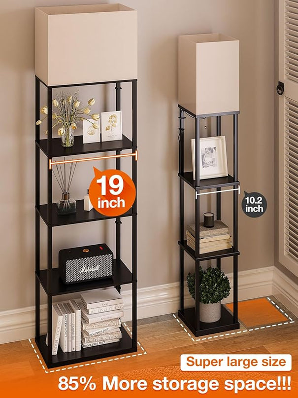 addlon Floor lamp with Shelves Super Large Size (19''W), 5-Tier Modern Floor lamp with 3 Color Temperatures LED Bulb, Display Shelf lamp for Living Room, Bedroom and Office - Black - LeafyLoom
