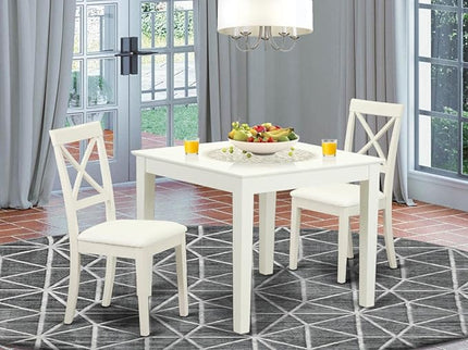 East West Furniture OXBO3-LWH-LC Oxford 3 Piece Modern Set Contains a Square Wooden Table and 2 Faux Leather Dining Room Chairs, 36x36 Inch - LeafyLoom