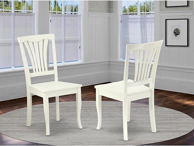 East West Furniture Avon Dining Slat Back Solid Wood Seat Chairs, Set of 2, Linen White - LeafyLoom