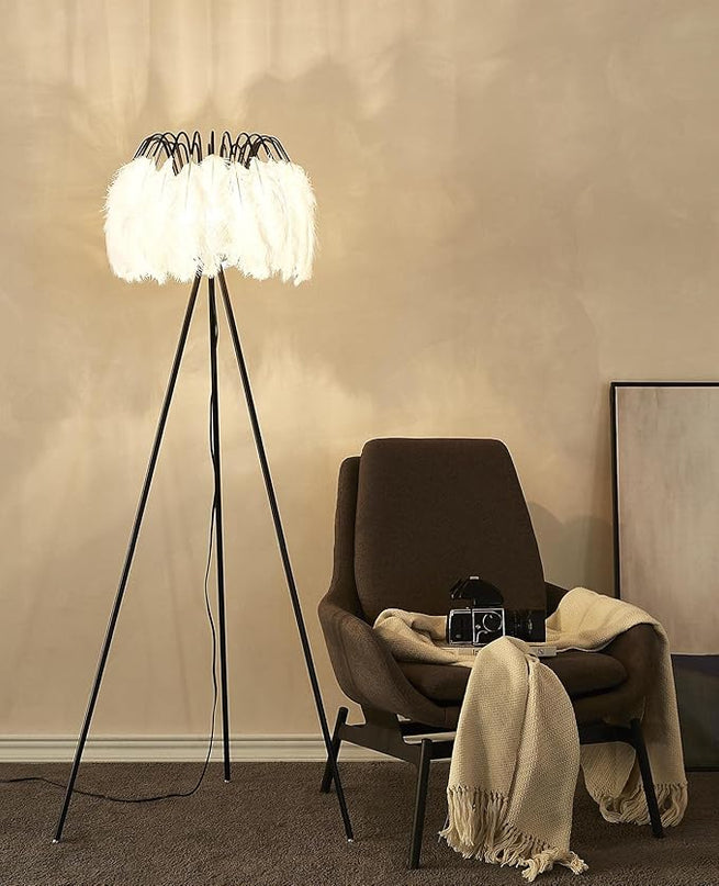 White Feather Lamp, Elegant Floor Lamp for Bedroom, Living Room (Black) - LeafyLoom