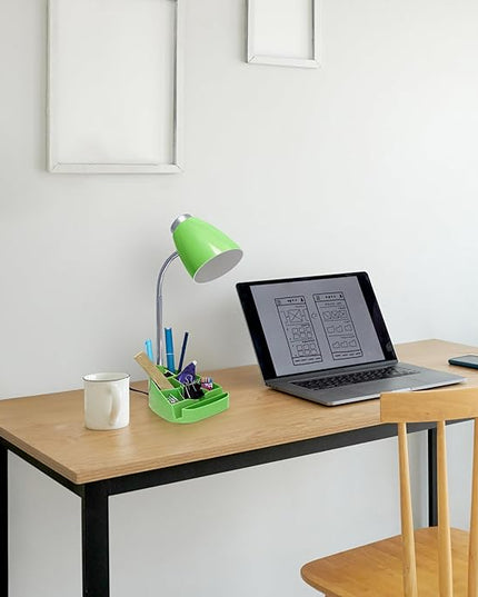 Simple Designs LD1067-GRN Compartmental Desk Lamp with iPhone/iPad/Tablet Stand, Bendable Gooseneck, for Office, Living Room, Nightstand, Library, Entryway, Green - LeafyLoom