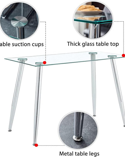 NicBex 51.2Inch Rectangular Dining Table,Modern Kitchen Table with Tempered Glass Tabletop and Silver Plating Metal Legs for 4 to 6,Large Dining Room Table for Kitchen,Meeting Living Room,Transparent - LeafyLoom