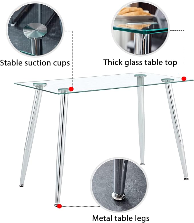 NicBex 51.2Inch Rectangular Dining Table,Modern Kitchen Table with Tempered Glass Tabletop and Silver Plating Metal Legs for 4 to 6,Large Dining Room Table for Kitchen,Meeting Living Room,Transparent - LeafyLoom