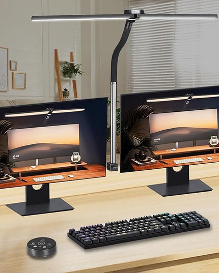 Led Desk Lamp for Office Home - Bright Double Head Desk Light with Clamp,Architect Task Lamp Gooseneck Smart Light: 24W 5 Color Flexible Adjustable Lighting Table Lamp for Study Drafting - LeafyLoom