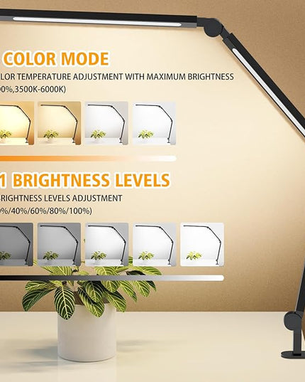 LED Desk Lamp with Clip, Multi-Angle Flexible 3-Segment 2-Light Source Office Desk Lamp, Clip-on Eye-Care 4 Color Temperature Modes&5 Brightness, Table Lamp for Home Office Studio Study Nail - LeafyLoom
