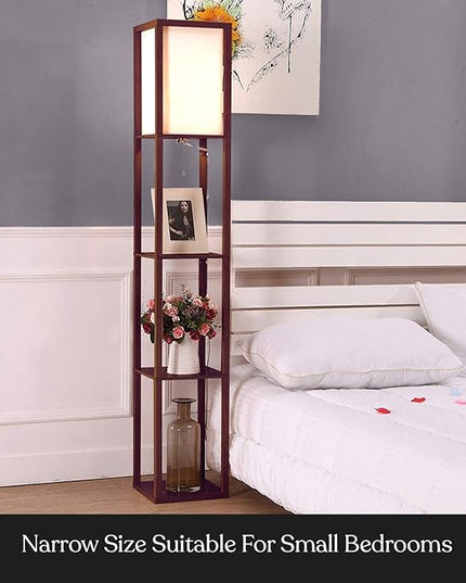 Brightech Maxwell - Modern Shelf Floor Lamp with Lamp Shade and LED Bulb - Corner Display Floor Lamps with Shelves for Living Room, Bedroom and Office - Havana Brown - LeafyLoom