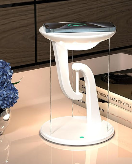 Night Light Wireless Charger Lamp,Ambient Light,LED Desk Lamp with Wireless Charger,Balance Magnetic Suspension Desk Light Creative Fun Bedside Lamp,Anti-Gravity Bedroom Table Lamp 3-Level Brightness - LeafyLoom