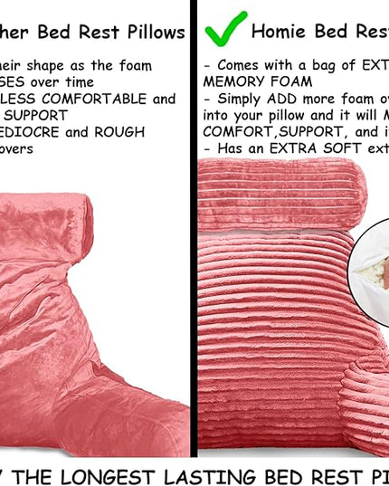 Homie Reading Pillow with Reading Light and Wrist Support, Has Arm Rests, and Back Support for Bed Rest, Lounging, Reading, Working on Laptop, Watching TV (Large, Pink) - LeafyLoom