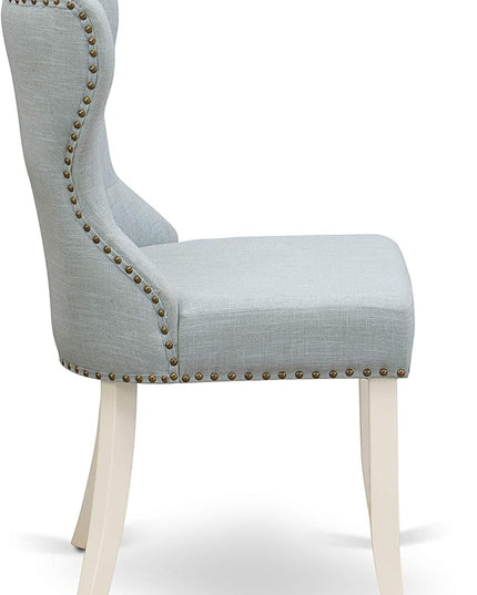 East West Furniture DMSI3-LWH-15 3 Piece Dining Table Set Contains a Round Dining Room Table with Dropleaf and 2 Baby Blue Linen Fabric Upholstered Kitchen Chairs, 42x42 Inch, Linen White - LeafyLoom