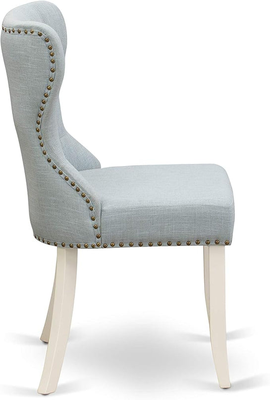 East West Furniture DMSI5-LWH-15 5 Piece Kitchen Table Set for 4 Includes a Round Dining Room Table with Dropleaf and 4 Baby Blue Linen Fabric Parson Dining Chairs, 42x42 Inch, Linen White - LeafyLoom
