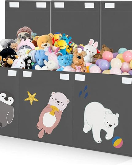 Large Toy Box Storage Chest,Sturdy Toys Storage Organizer Bin Basket with Dividers and Lids for Toddlers,Boys,Girls,Nursery,Closet,Living Room Area,Playroom(Grey Animals) - LeafyLoom