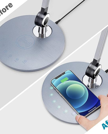 Desk Lamp,Led Architect Desk Lamp,Desk Lamps for Home Office,Table lamp with Wireless Charger & Adjustable Swing Arm,Touch Control, 3 Lighting Mode,5 Brightness,Eye-Caring Office Lamp - LeafyLoom