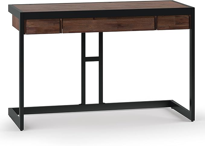 SIMPLIHOME Erina SOLID ACACIA WOOD Modern Industrial 48 Inch Wide Small Desk in Distressed Charcoal Brown, For the Office Desk, Writing Table, Workstation and Study Table - LeafyLoom