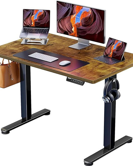 ErGear Height Adjustable Electric Standing Desk, 40 x 24 Inches Sit Stand up Desk, Small Memory Computer Home Office Desk (Vintage Brown) - LeafyLoom