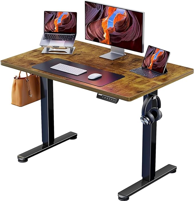 ErGear Height Adjustable Electric Standing Desk, 40 x 24 Inches Sit Stand up Desk, Small Memory Computer Home Office Desk (Vintage Brown) - LeafyLoom