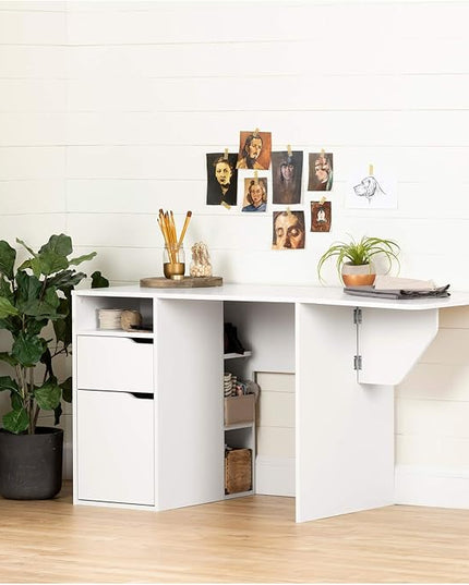 South Shore Crea Expandable Craft Table-Pure White - LeafyLoom