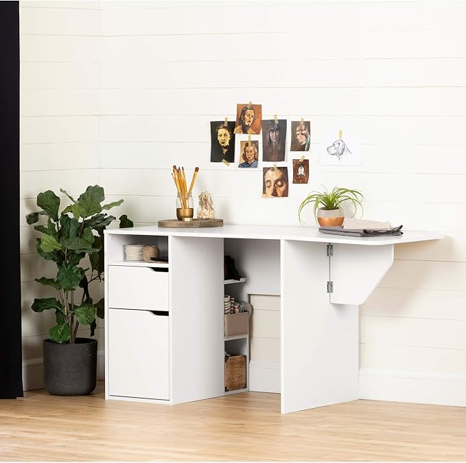 South Shore Crea Expandable Craft Table-Pure White - LeafyLoom