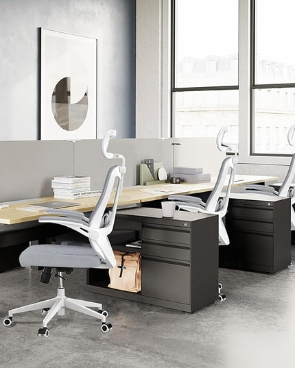 Office Chair 350LBS Capacity,Ergonomic Comfy Home Desk Chair,High Back Gaming Chair with Wheels,Mesh Computer Chair,Lumbar Support, Adjustable Headrest,Flip-up Armrest - LeafyLoom