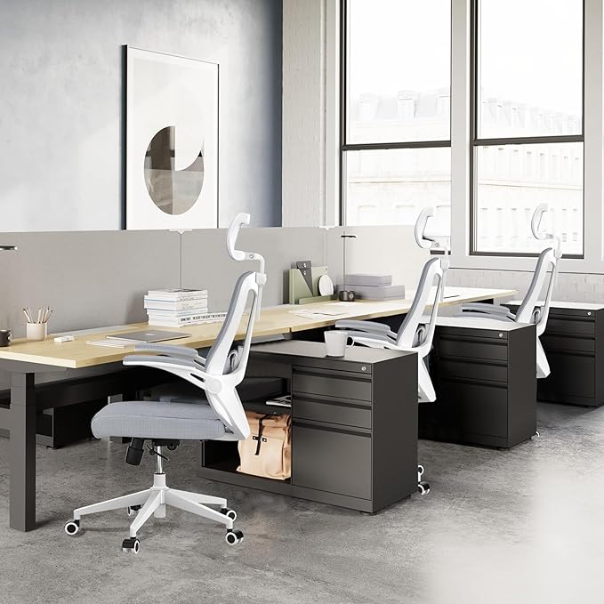 Office Chair 350LBS Capacity,Ergonomic Comfy Home Desk Chair,High Back Gaming Chair with Wheels,Mesh Computer Chair,Lumbar Support, Adjustable Headrest,Flip-up Armrest - LeafyLoom