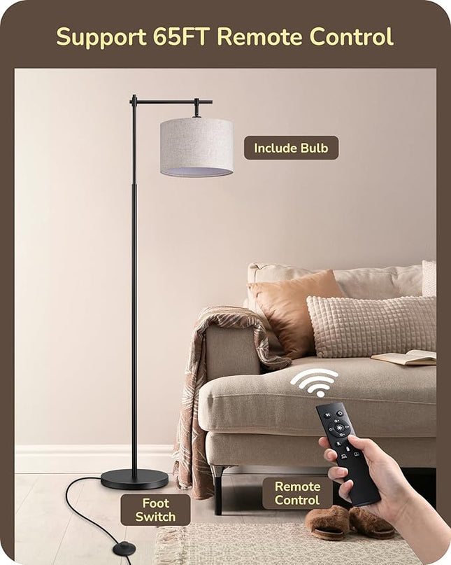 EDISHINE Dimmable Floor Lamp, 5 Color Temperature, Modern Standing Lamp with Remote Control & Beige Shade, E26 Socket, Arc Floor Lamp for Bedroom, Living Room, Office, LED Bulb Included - LeafyLoom