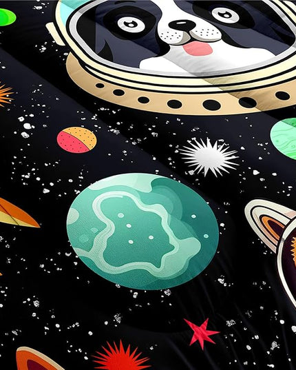 Space Dog Comforter Set - Cute Dog Twin Bedding Set for Kids Girls Boys Cartoon Dog Astronaut Prints Comforter Set Funny Outer Space Dog Bedding Sets for Kids Room Decor, 1 Comforter+1 Pillowcase - LeafyLoom