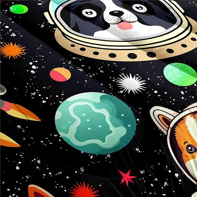 Space Dog Comforter Set - Cute Dog Twin Bedding Set for Kids Girls Boys Cartoon Dog Astronaut Prints Comforter Set Funny Outer Space Dog Bedding Sets for Kids Room Decor, 1 Comforter+1 Pillowcase - LeafyLoom
