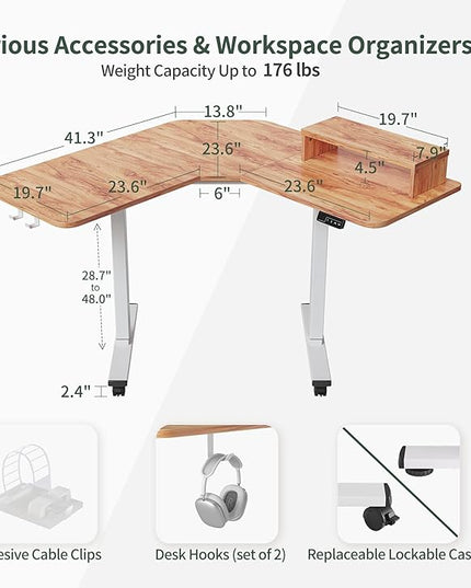 FEZIBO Corner Standing Desk, 48 Inches L Shaped Standing Desk, Electric Stand Up Corner Desk, Home Office Sit Stand Desk with Rustic Top and Black Frame - LeafyLoom