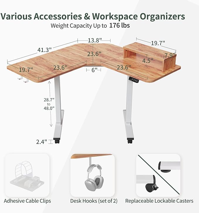 FEZIBO Corner Standing Desk, 48 Inches L Shaped Standing Desk, Electric Stand Up Corner Desk, Home Office Sit Stand Desk with Rustic Top and Black Frame - LeafyLoom