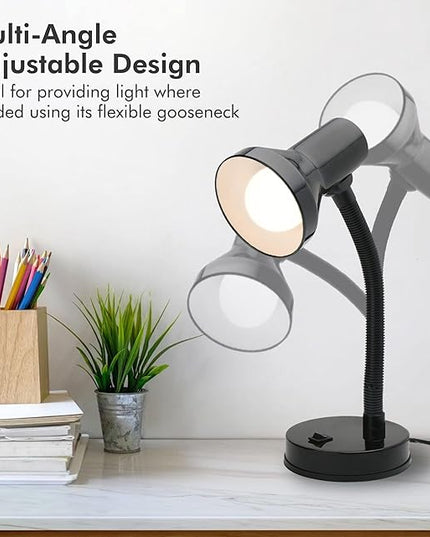 Xtricity Gooseneck Desk Lamps with Adjustable Gooseneck Arm, Metal Desk Lamp with 7W A19 LED Bulb, 120 Volt, Convenient On/Off Switch, 14" Inch Tall (36cm), Black Finish - LeafyLoom