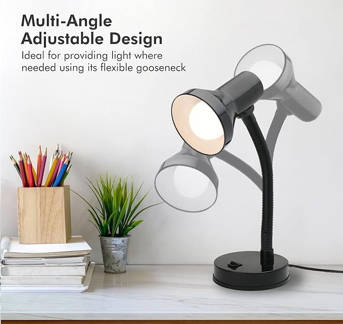 Xtricity Gooseneck Desk Lamps with Adjustable Gooseneck Arm, Metal Desk Lamp with 7W A19 LED Bulb, 120 Volt, Convenient On/Off Switch, 14" Inch Tall (36cm), Black Finish - LeafyLoom