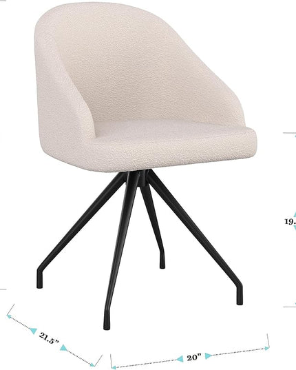 Martha Stewart Sora Stationary Swivel Task Chair with Sloped Arms for Home Office in White Boucle with Oil Rubbed Bronze Frame - LeafyLoom