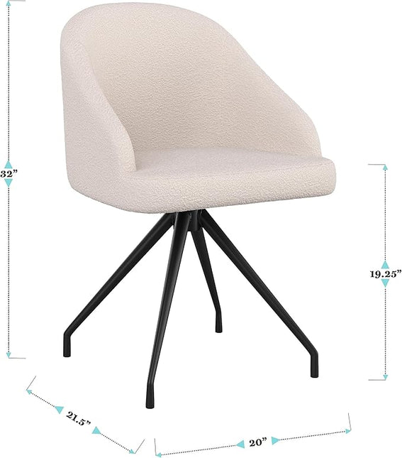 Martha Stewart Sora Stationary Swivel Task Chair with Sloped Arms for Home Office in White Boucle with Oil Rubbed Bronze Frame - LeafyLoom