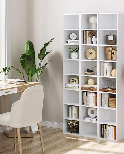 FOTOSOK 8-Tier Media Tower Rack, 11.6 X 9.3 X 70.9 Inches CD DVD Slim Storage Cabinet with Adjustable Shelves, Tall Narrow Bookcase Display Bookshelf for Home Office, white - LeafyLoom