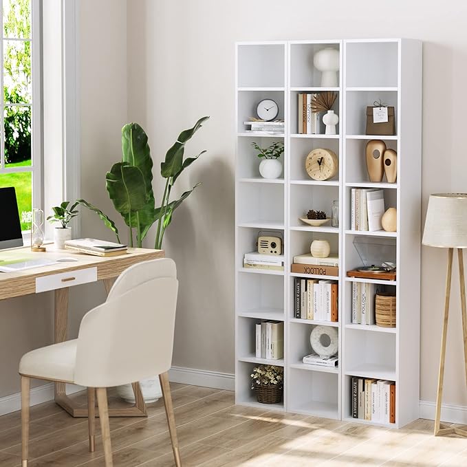FOTOSOK 8-Tier Media Tower Rack, 11.6 X 9.3 X 70.9 Inches CD DVD Slim Storage Cabinet with Adjustable Shelves, Tall Narrow Bookcase Display Bookshelf for Home Office, white - LeafyLoom