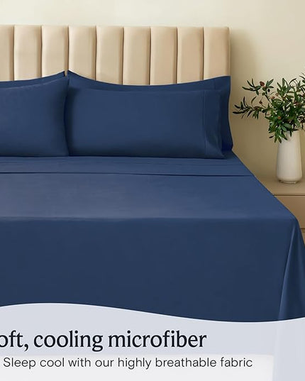 LuxClub Bed Linen Set, 6Pcs King Microfiber Sheets, Deep Pocket Cooling Breathable Hotel Bedding, Navy - LeafyLoom