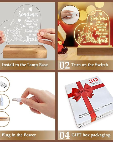 Winnie The Pooh Night Light Acrylic Engraved Night Light with Base, Winnie The Pooh Gifts for Birthday Christmas Graduation Back to School Gift Daughter Son Sister Friends - LeafyLoom