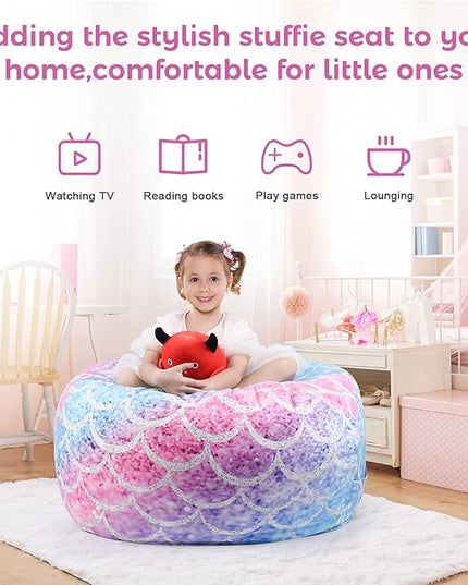 KABOER Bean Bag Cover for Kids,200L Stuffed Animal Storage Bean Bag Chair Cover |Stuffable Zipper Beanbag for Organizing Children Soft Plush Toys (32x29inch) - LeafyLoom