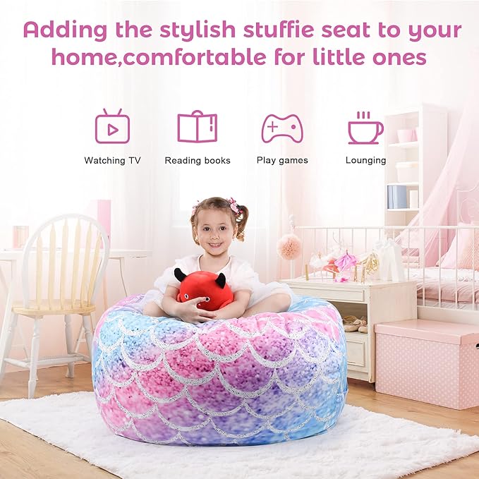 KABOER Bean Bag Cover for Kids,200L Stuffed Animal Storage Bean Bag Chair Cover |Stuffable Zipper Beanbag for Organizing Children Soft Plush Toys (32x29inch) - LeafyLoom