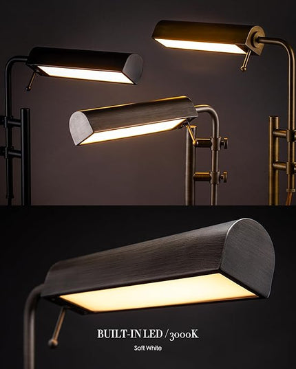 O'Bright Aurora LED Pharmacy Desk Lamp - Swing Arm, Industrial Design for Reading, Crafting, Work,10W LED, Adjustable Height 18.5-24.5 inches - Ideal for Living Room, Bedside, Office - Black - LeafyLoom