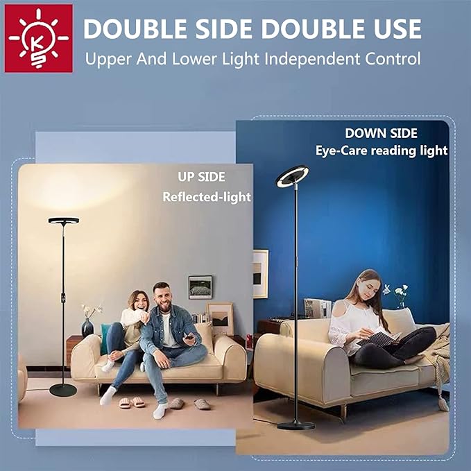 Keepsmile Double Side Lighting Led Floor Lamp with Remote Smart App 36W/2600LM Bright Tall Standing RGB Floor Lamp Angle Multicolor Dimmable Modern Floor Lamps for Livingroom Bedroom Office - LeafyLoom