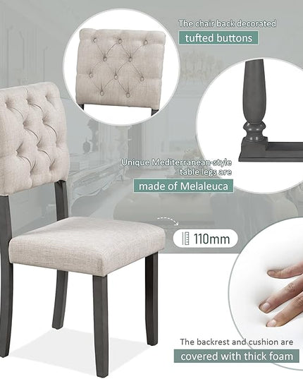 Dining Table Set for 6, 6-Piece Dining Table and Chair Set with Special-Shaped Legs and Foam-Covered Seat Backs & Cushions, Dining Room Table Set for Living Room, Grey+Beige - LeafyLoom