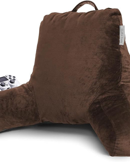 Clara Clark Reading Pillow with Portable Lap Desk for laptop Set, Back Pillow for Sitting Up in Bed Memory Foam Back Support Pillow Bed Rest Pillow with Foldable Laptop Desk, Standard, Chocolate Brown - LeafyLoom