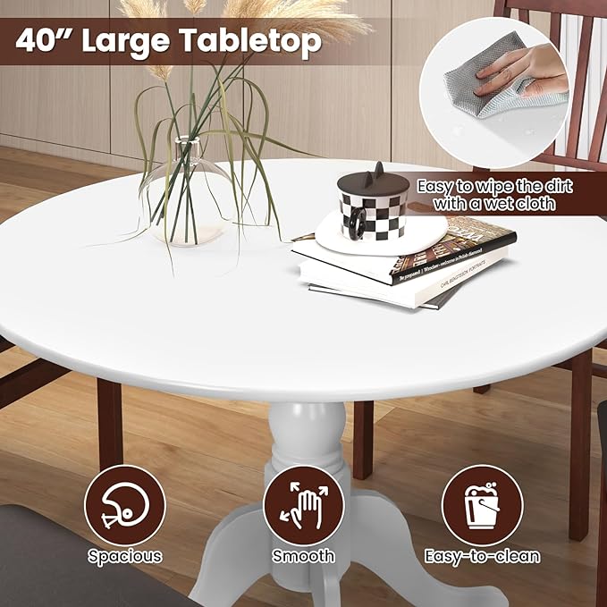 Round Dining Table, All White - LeafyLoom