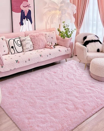 Softlife Ultra Soft Fluffy Area Rugs for Bedroom, Girls and Boys Room Kids Room Nursery Rug, 4 x 5.3 Feet Pink Shaggy Fur Indoor Plush Modern Floor Carpet for Living Room Christmas Decor - LeafyLoom