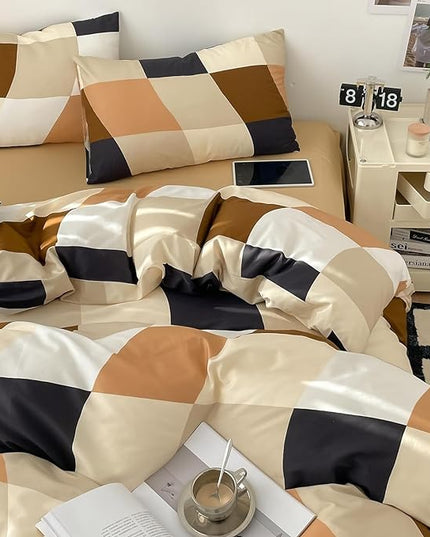Checkerd Comforter Set Full Multicolored Grid Comforter Men Women Modern Chic Checkered Bed Comforter White Black Plaid Buffalo Full Bedding Comforter All Season Hotel Quality Bed Set - LeafyLoom
